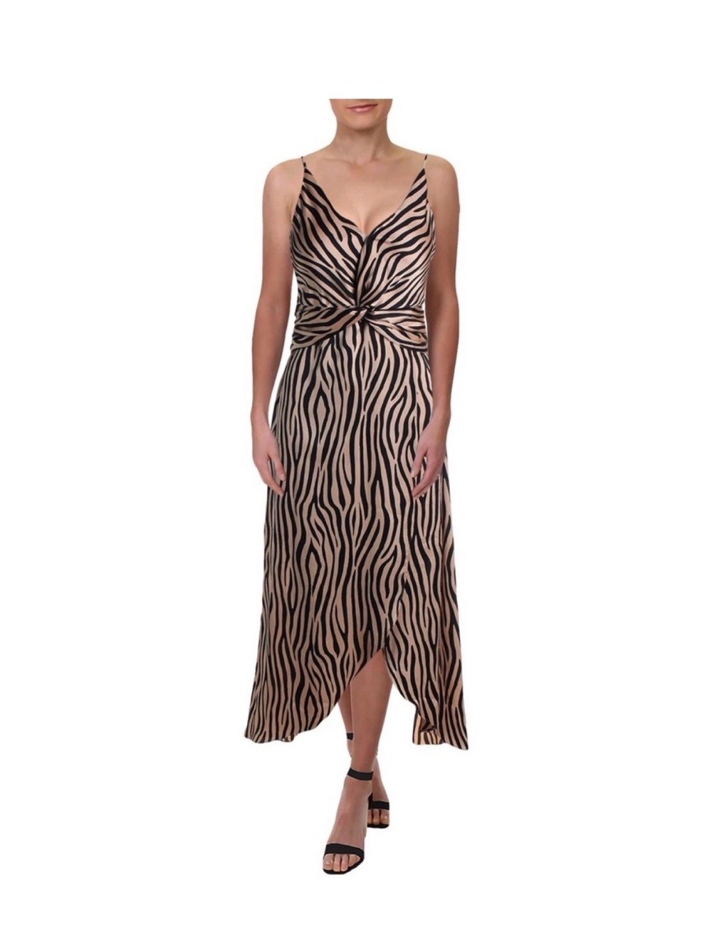 Aqua Zebra-Print Twist Front Maxi Dress in Black and Beige